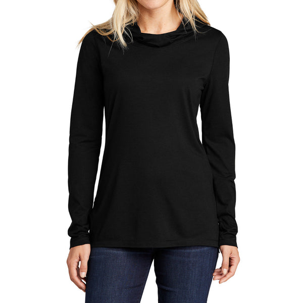 Ladies Moisture-Wicking, Soft, and Color-Locking Performance PosiCharge Tri-Blend Wicking Long Sleeve Hoodie-Black Triad Solid