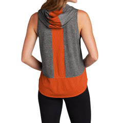 Women's PosiCharge Tri-Blend Wicking Draft Hoodie Tank - Deep Orange/ Dark Grey Heather