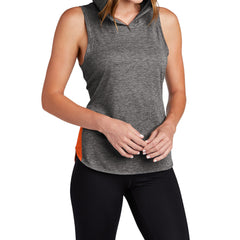 Women's PosiCharge Tri-Blend Wicking Draft Hoodie Tank - Deep Orange/ Dark Grey Heather