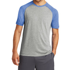 Men's PosiCharge Tri-Blend Short Sleeve Wicking Raglan Tee - True Royal Heather/ Light Grey Heather