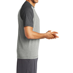Men's PosiCharge Tri-Blend Short Sleeve Wicking Raglan Tee - Dark Grey Heather/ Light Grey Heather