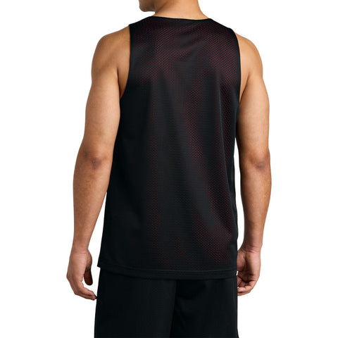 Men's PosiCharge Reversible Mesh Moisture-Wicking Lightweight Double-Layer Performance Tank-Black/ Deep Red