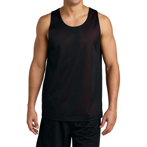 Men's PosiCharge Reversible Mesh Moisture-Wicking Lightweight Double-Layer Performance Tank-Black/ Deep Red