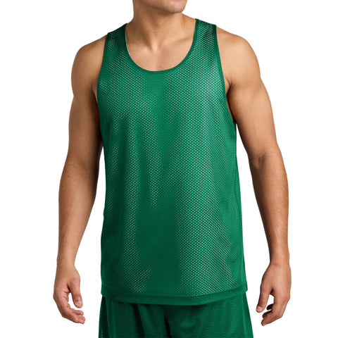 Men's PosiCharge Reversible Mesh Moisture-Wicking Lightweight Double-Layer Performance Tank-Kelly Green/ White