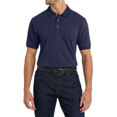 Men's Tall Heavyweight Cotton Pique Polo Combed Cotton Garment Washed for Softness Horn-Tone Buttons