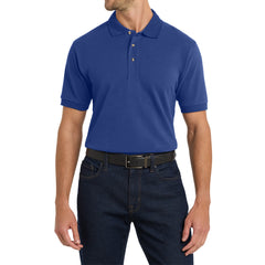 Men's Tall Heavyweight Cotton Pique Polo Combed Cotton Garment Washed for Softness Horn-Tone Buttons