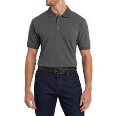 Men's Tall Heavyweight Cotton Pique Polo Combed Cotton Garment Washed for Softness Horn-Tone Buttons
