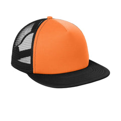 Men's Flat Bill Plastic Snapback Polyester Foam Trucker Cap-Neon Orange