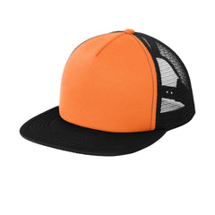 Men's Flat Bill Plastic Snapback Polyester Foam Trucker Cap-Neon Orange