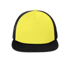 Men's Flat Bill Plastic Snapback Polyester Foam Trucker Cap-Neon Yellow