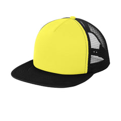 Men's Flat Bill Plastic Snapback Polyester Foam Trucker Cap-Neon Yellow