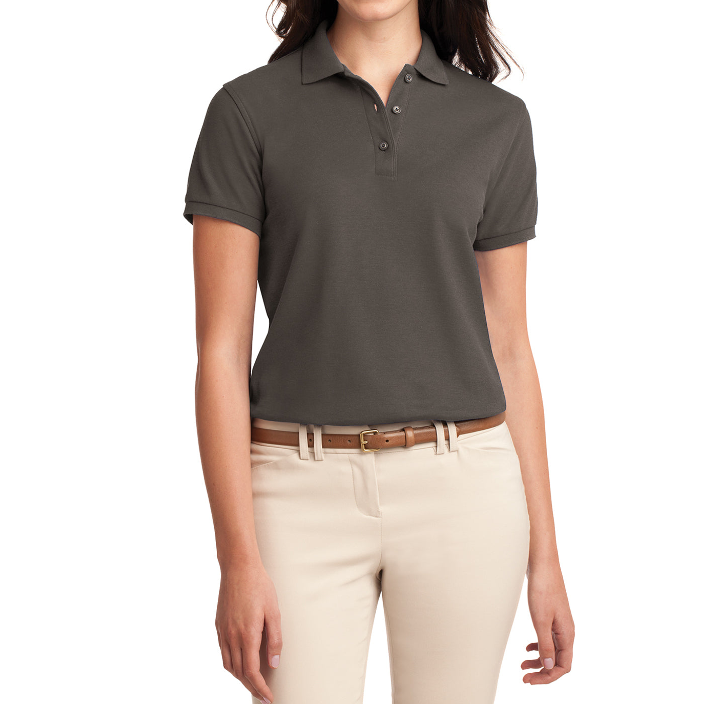 Womens Silk Touch Classic Polo Shirt - Bark - Front