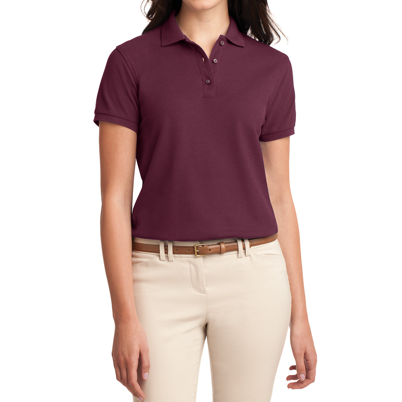 Womens Silk Touch Classic Polo Shirt - Burgundy - Front