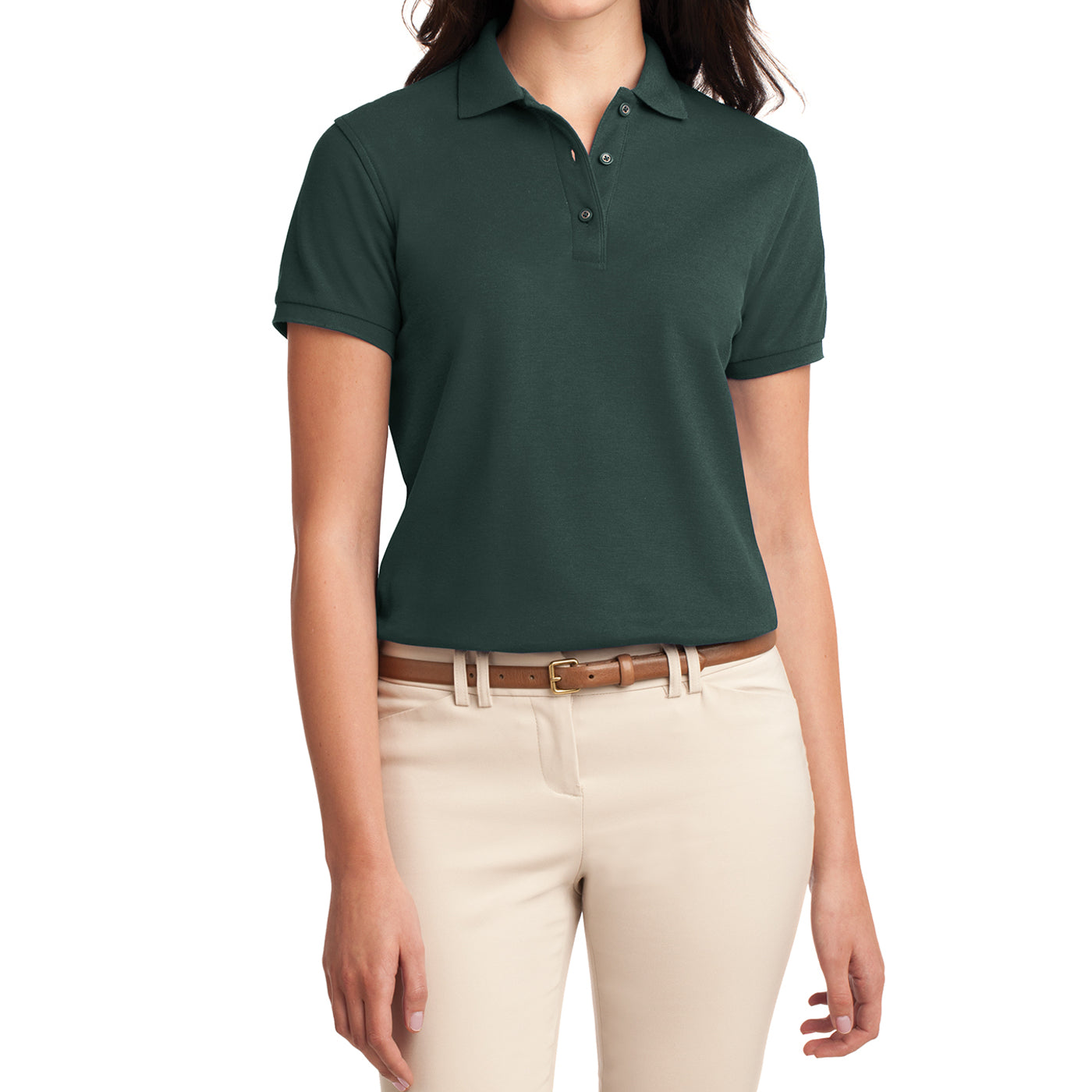 Womens Silk Touch Classic Polo Shirt - Dark Green - Front