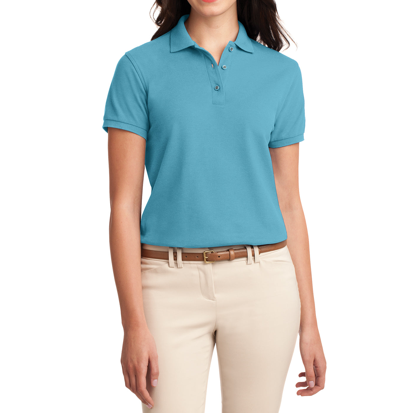 Womens Silk Touch Classic Polo Shirt - Maui Blue - Front
