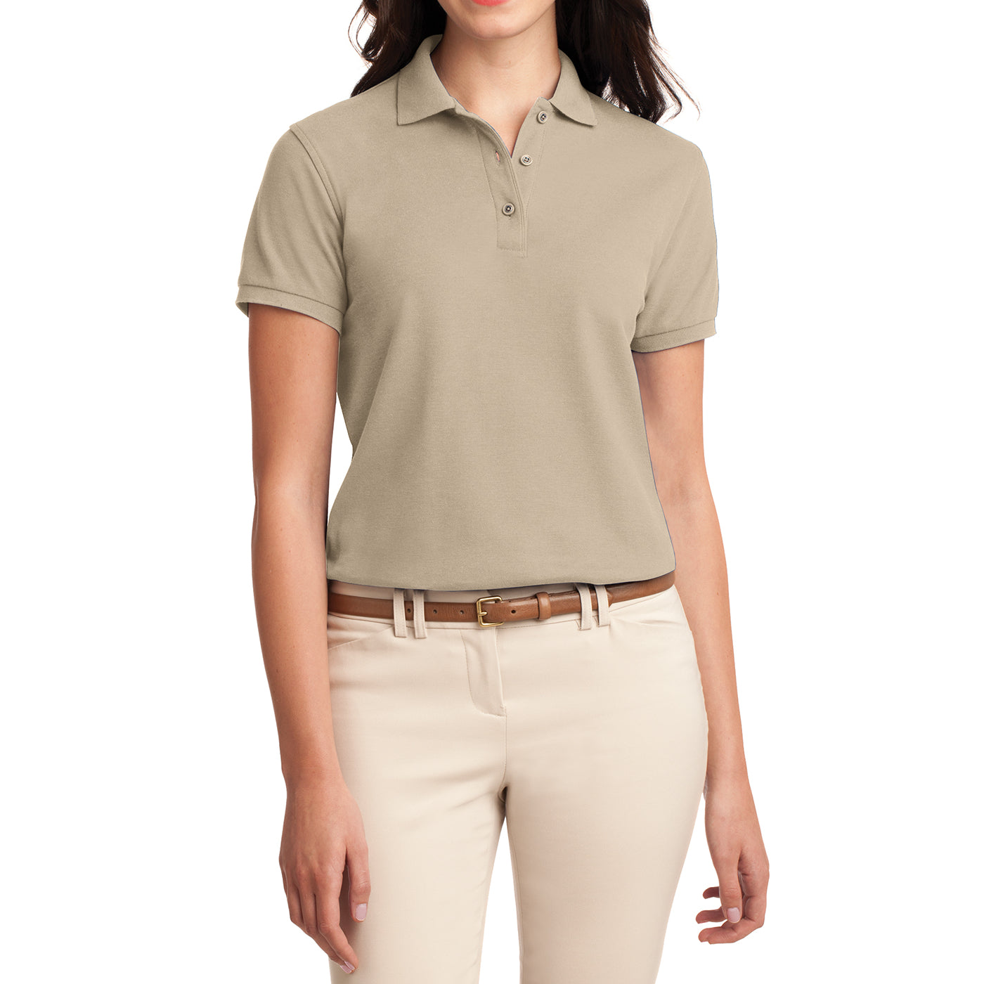 Womens Silk Touch Classic Polo Shirt - Stone - Front
