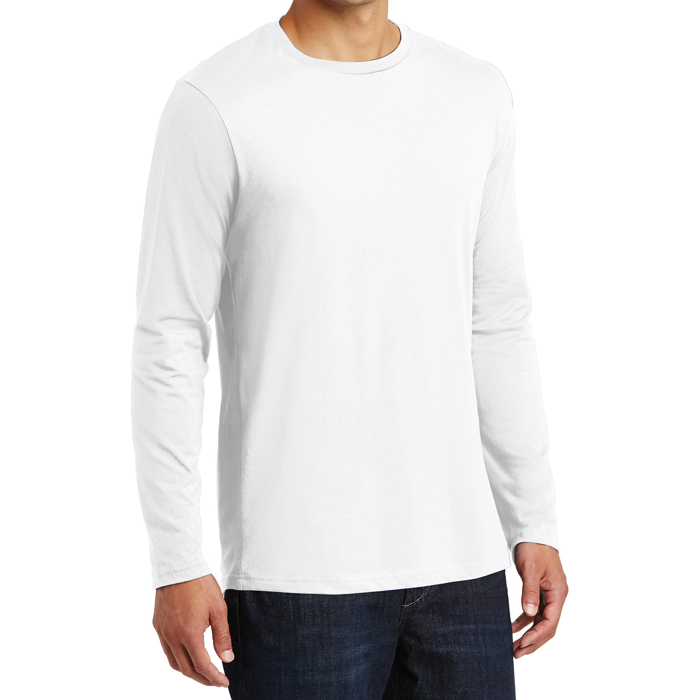 Mens Perfect Weight Long Sleeve Tee - Bright White - Side