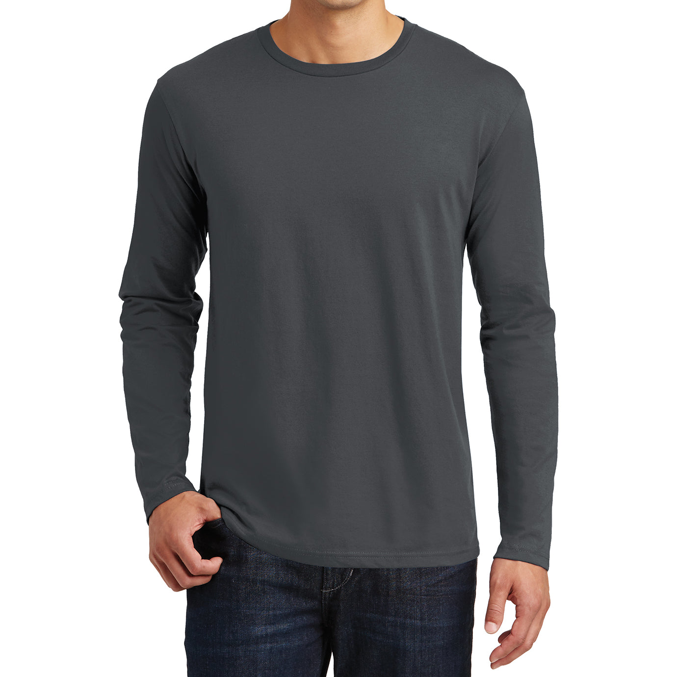 Mens Perfect Weight Long Sleeve Tee - Charcoal - Front