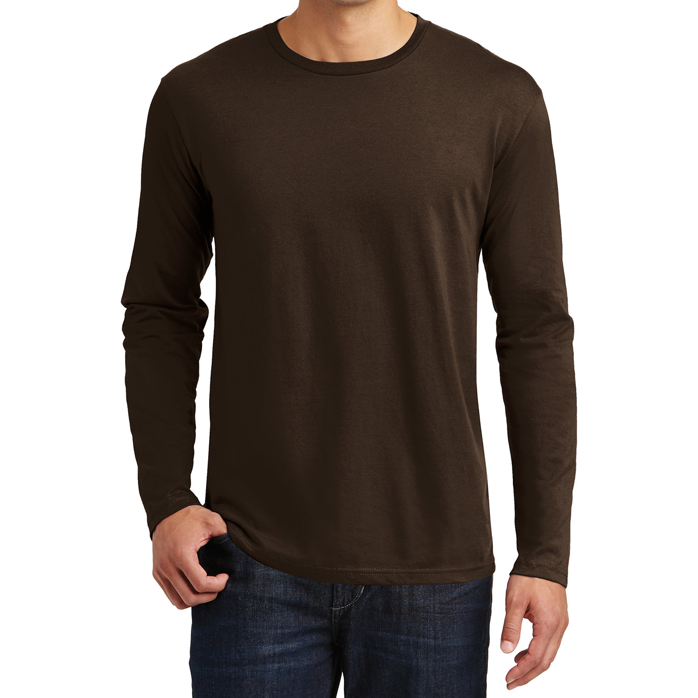 Mens Perfect Weight Long Sleeve Tee - Espresso - Front