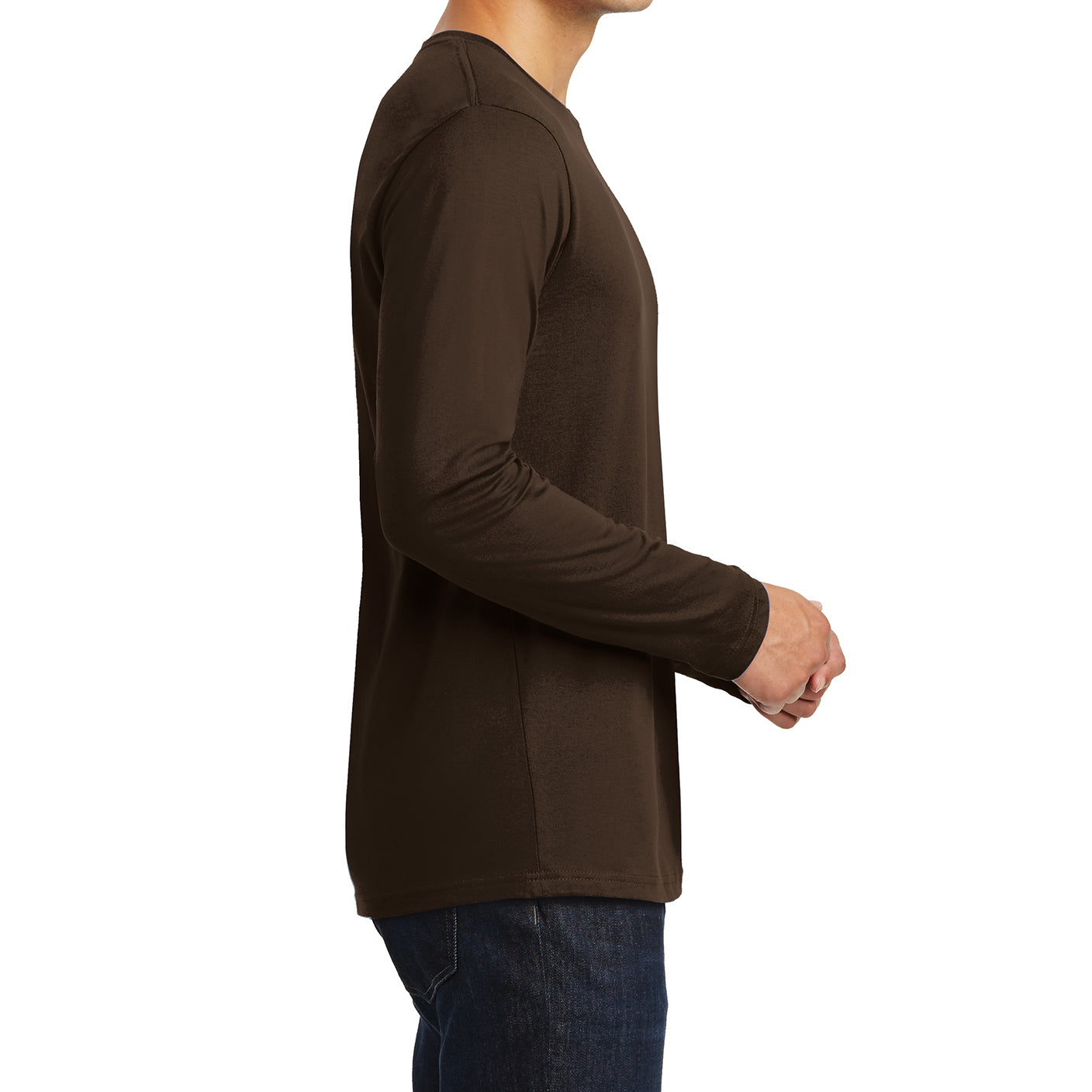 Mens Perfect Weight Long Sleeve Tee - Espresso - Side