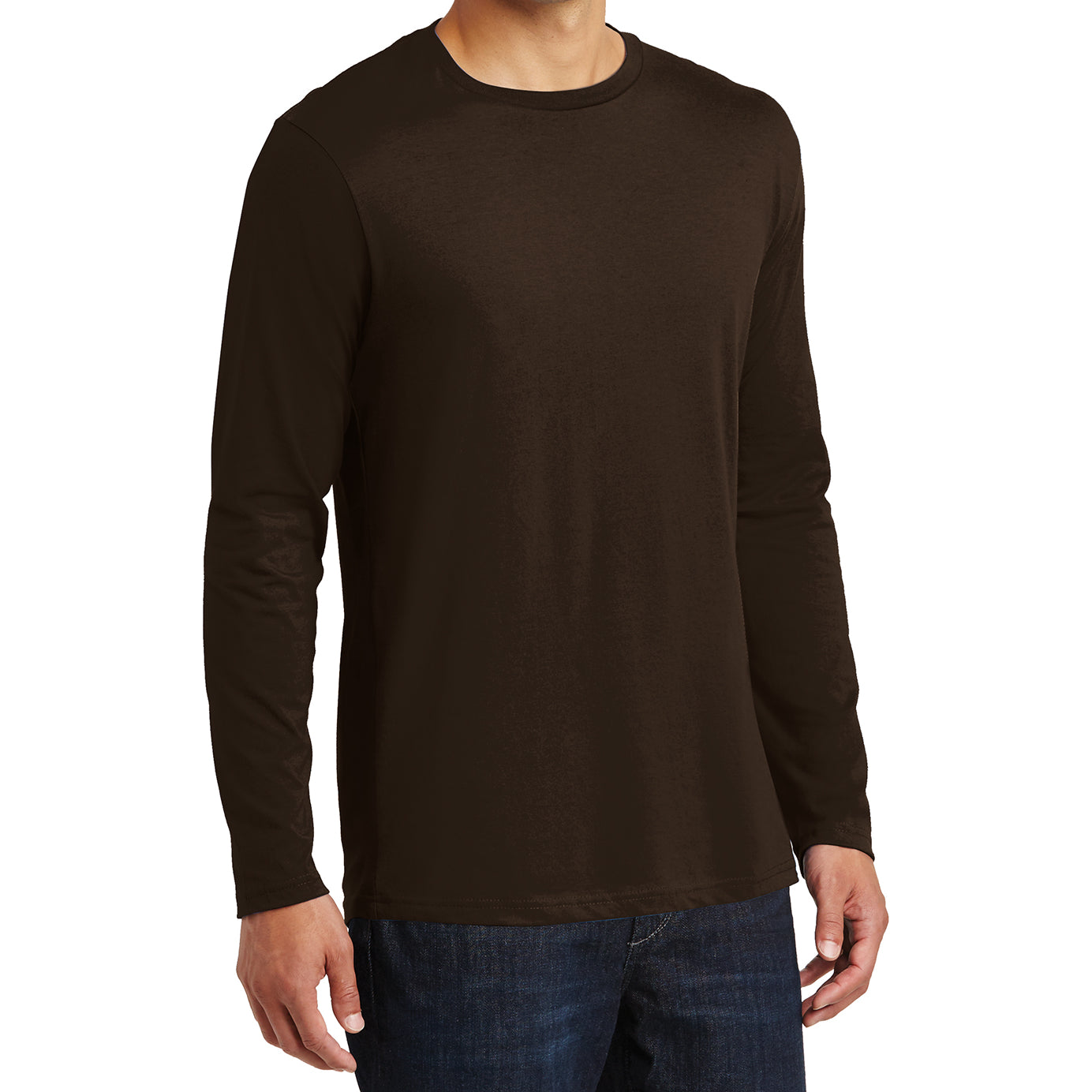 Mens Perfect Weight Long Sleeve Tee - Espresso - Side