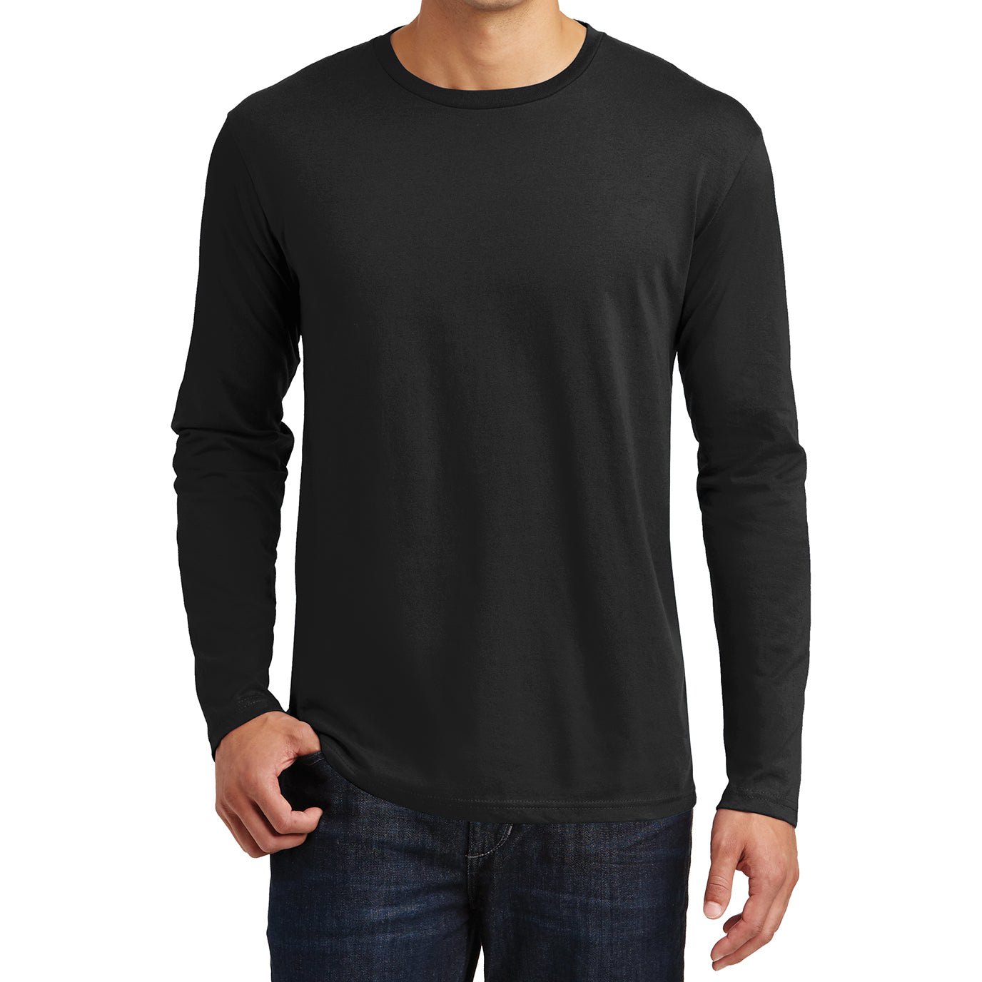 Mens Perfect Weight Long Sleeve Tee - Jet Black - Front