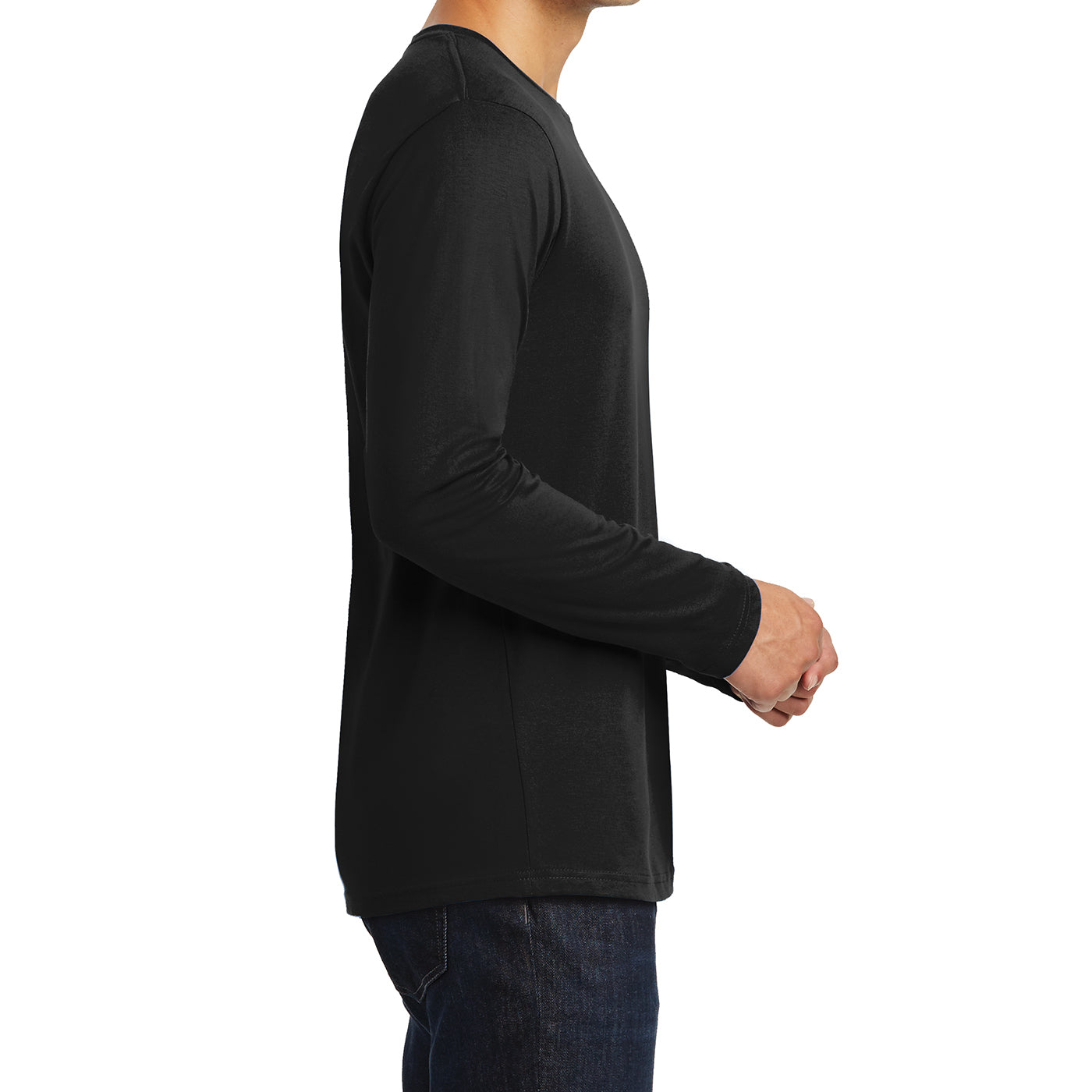 Mens Perfect Weight Long Sleeve Tee - Jet Black - Side