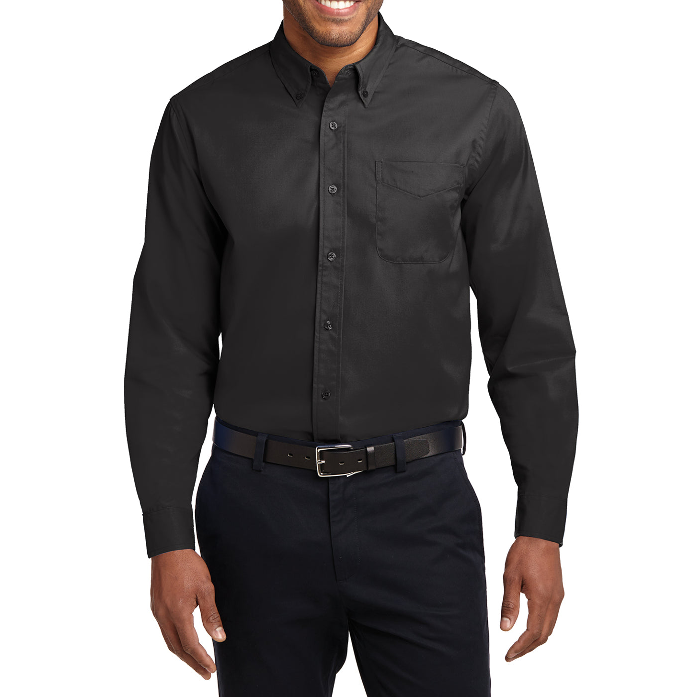 Men's Long Sleeve Easy Care Shirt - Black/ Light Stone - Front
