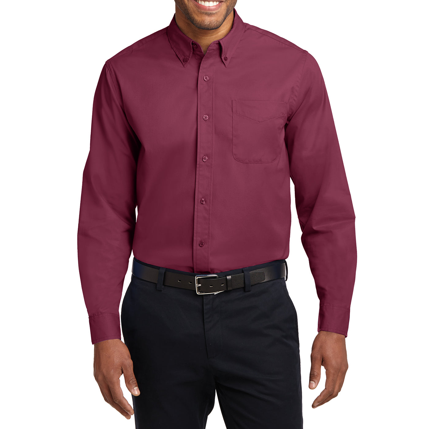 Men's Long Sleeve Easy Care Shirt - Burgundy/ Light Stone - Front