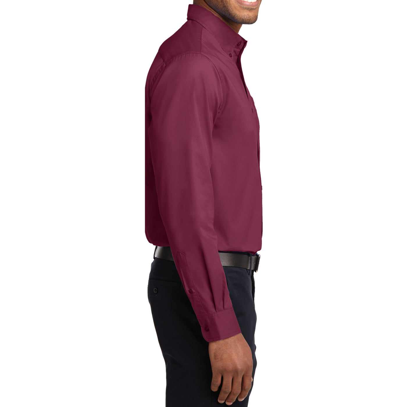 Men's Long Sleeve Easy Care Shirt - Burgundy/ Light Stone - Side