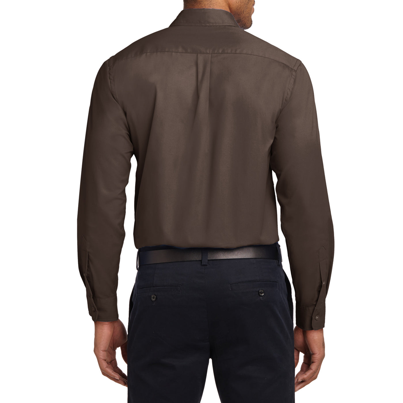 Men's Long Sleeve Easy Care Shirt - Coffee Bean/ Light Stone - Back