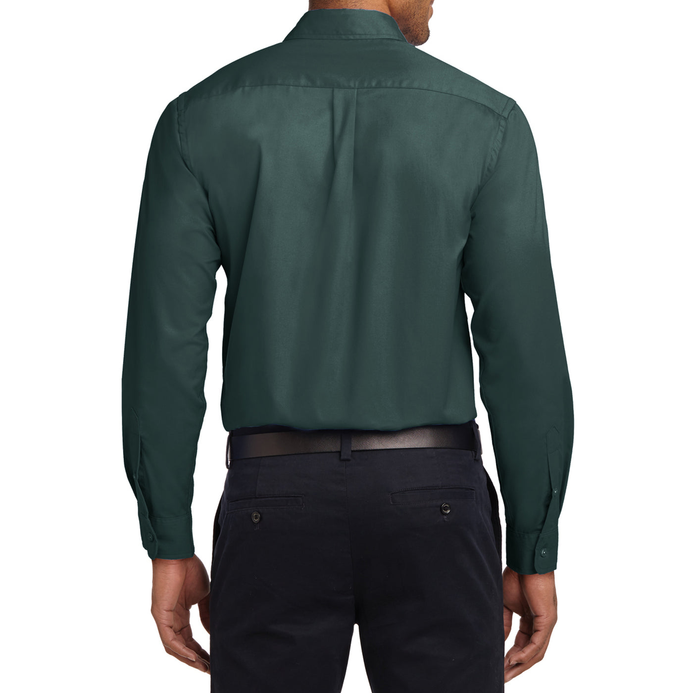Men's Long Sleeve Easy Care Shirt - Dark Green/ Navy - Back