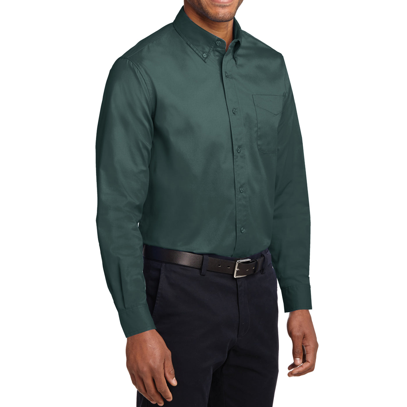 Men's Long Sleeve Easy Care Shirt - Dark Green/ Navy - Side