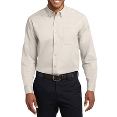 Men's Long Sleeve Easy Care Shirt - Light Stone/ Classic Navy - Front