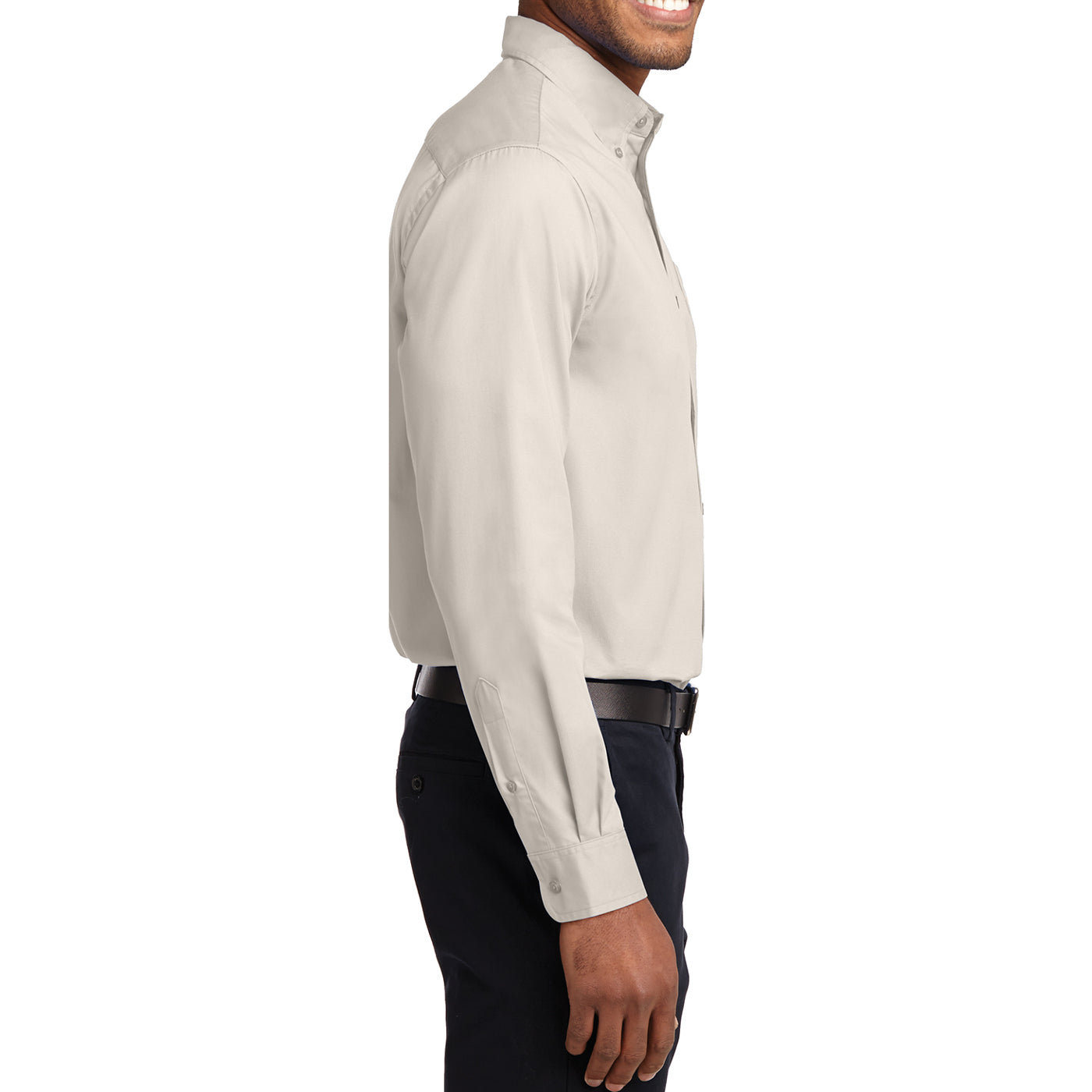 Men's Long Sleeve Easy Care Shirt - Light Stone/ Classic Navy - Side