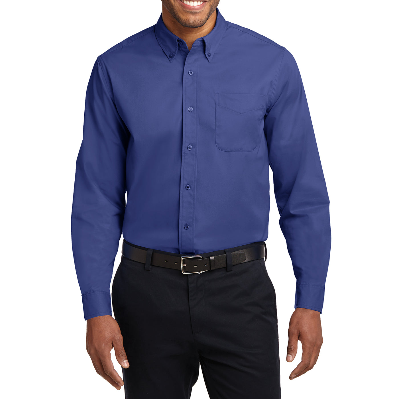Men's Long Sleeve Easy Care Shirt - Mediterranean Blue - Front
