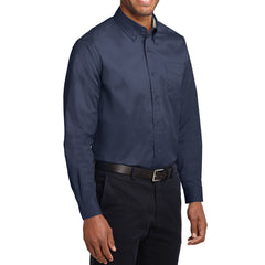 Men's Long Sleeve Easy Care Shirt - Navy/ Light Stone - Side