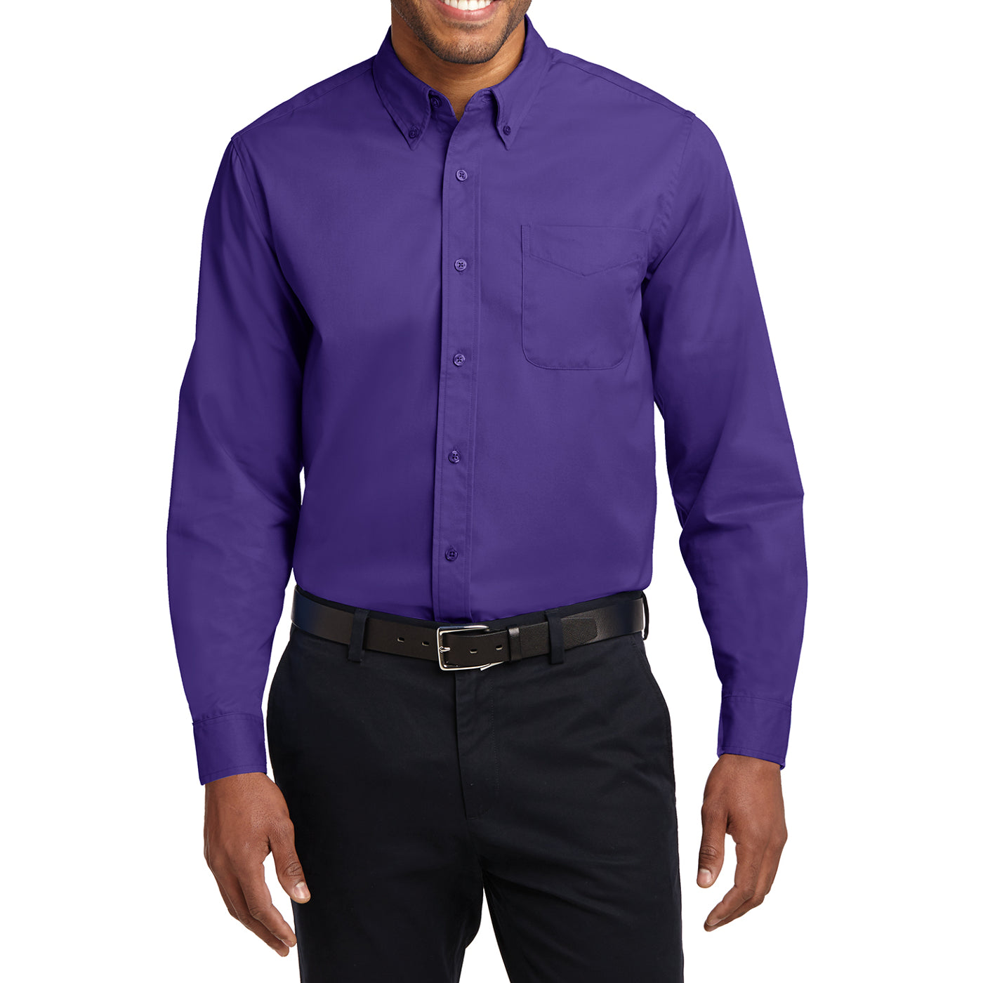 Men's Long Sleeve Easy Care Shirt - Purple/ Light Stone - Front