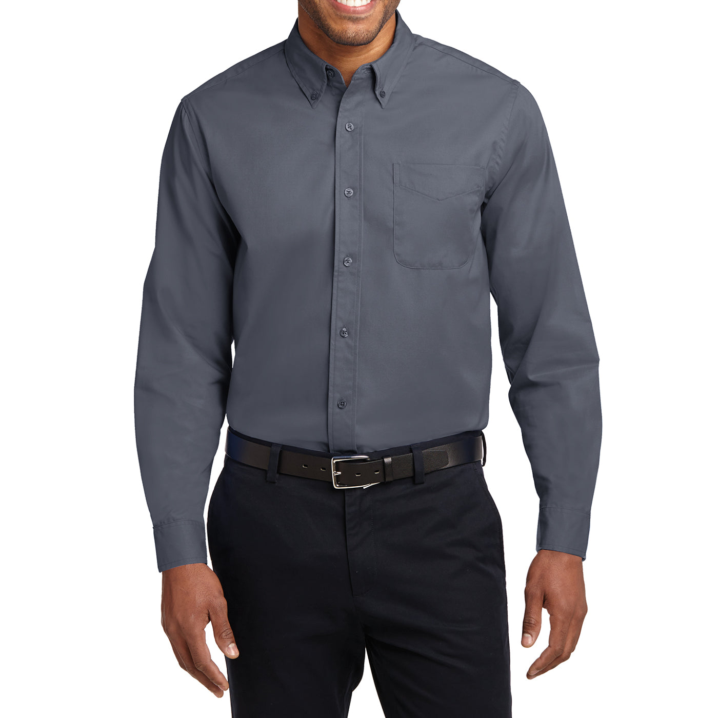 Men's Long Sleeve Easy Care Shirt - Steel Grey/ Light Stone - Front