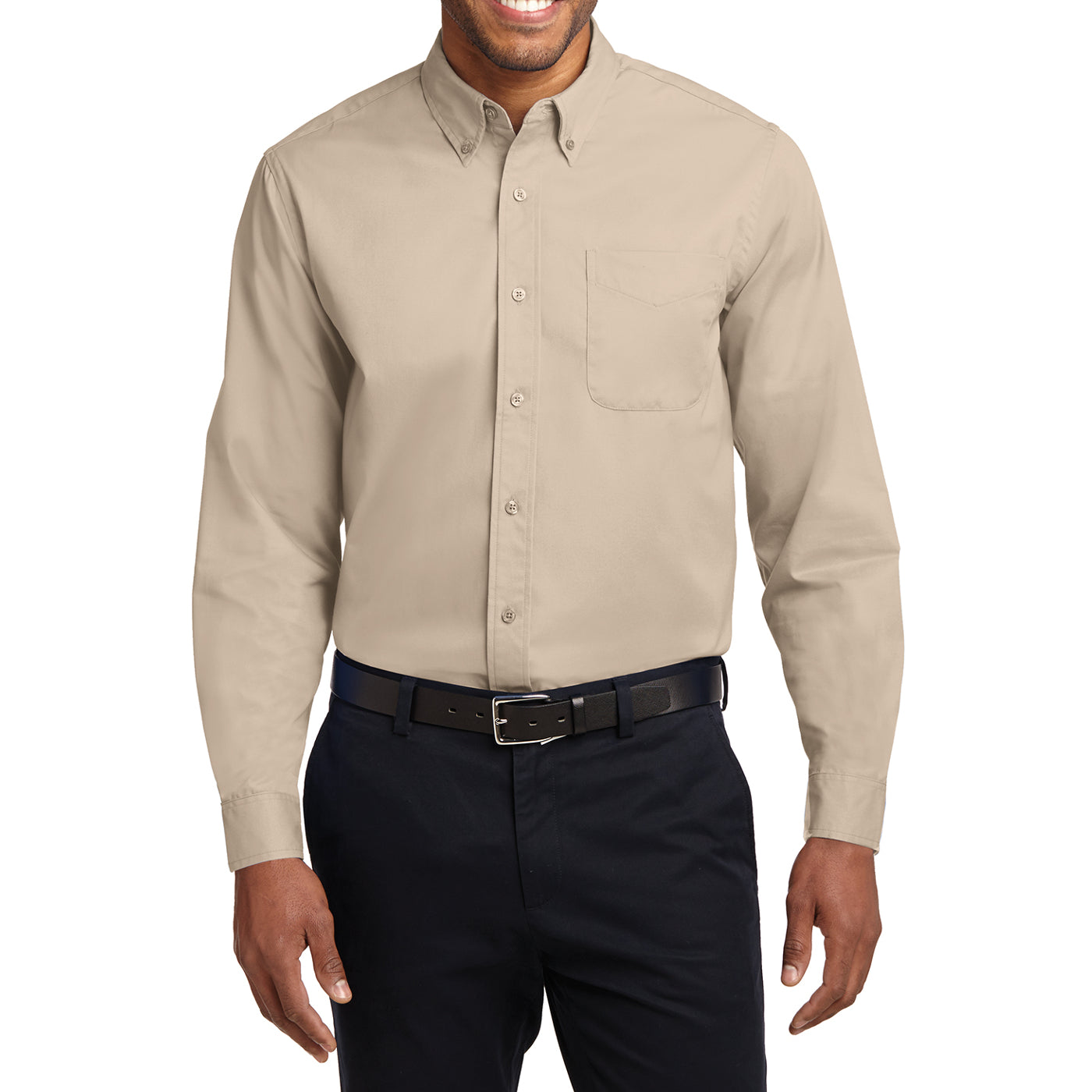 Men's Long Sleeve Easy Care Shirt - Stone - Front