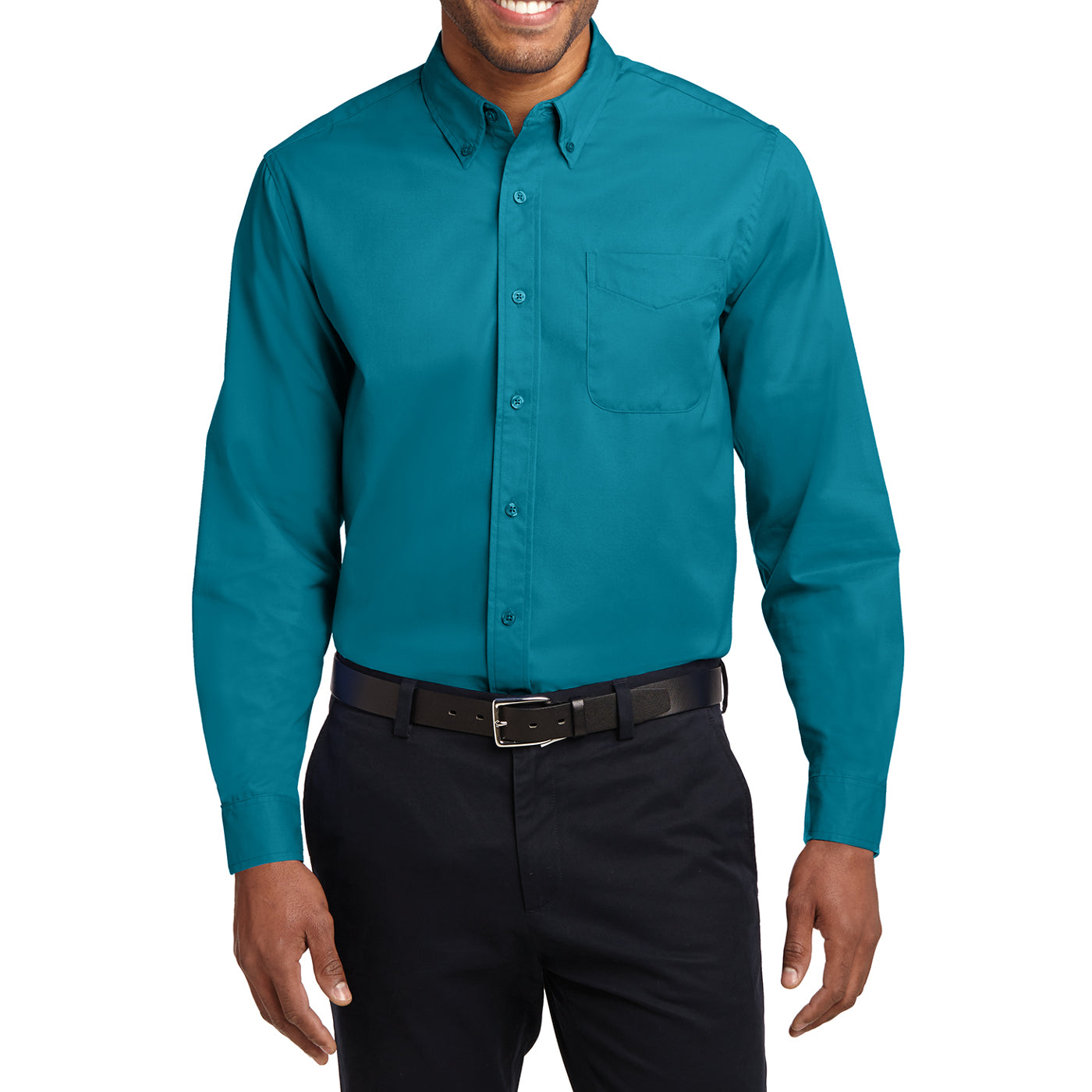 Men's Long Sleeve Easy Care Shirt - Teal Green - Front