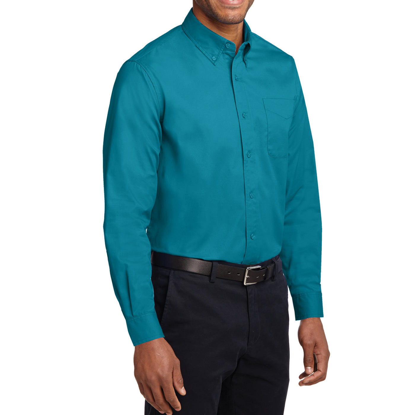 Men's Long Sleeve Easy Care Shirt - Teal Green - Side
