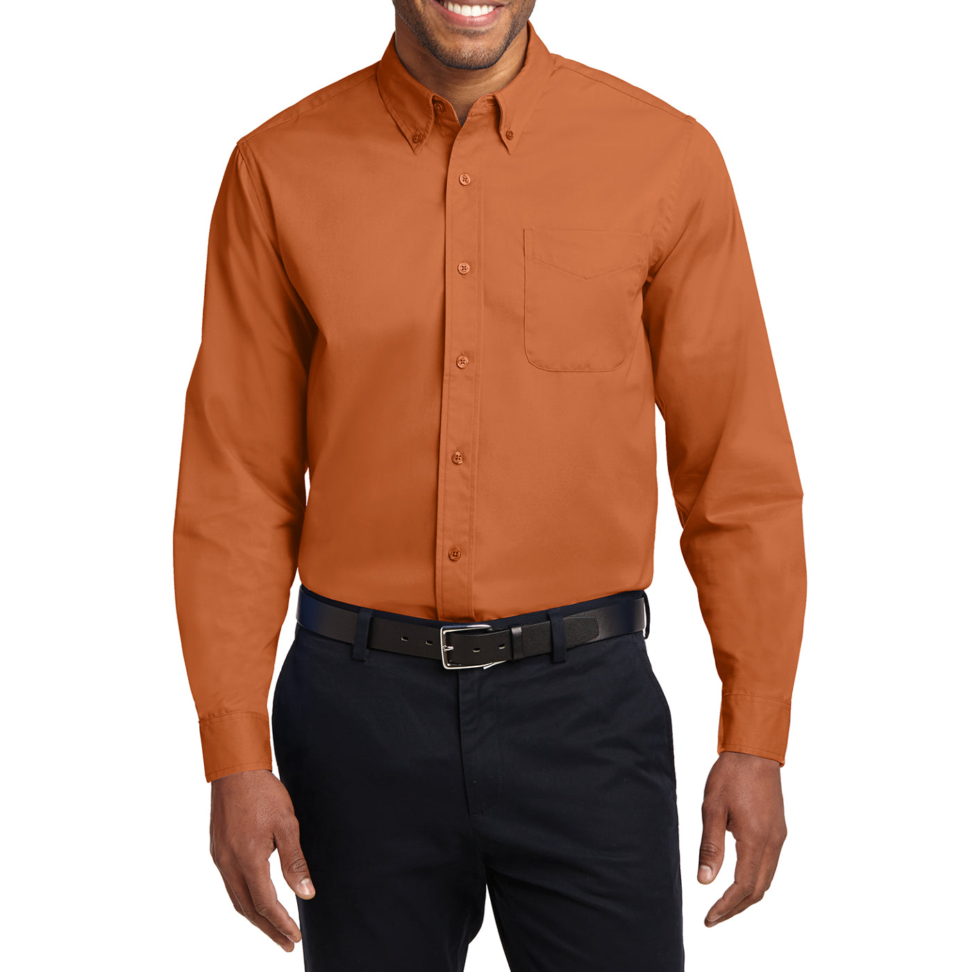 Men's Long Sleeve Easy Care Shirt - Texas Orange/ Light Stone - Front