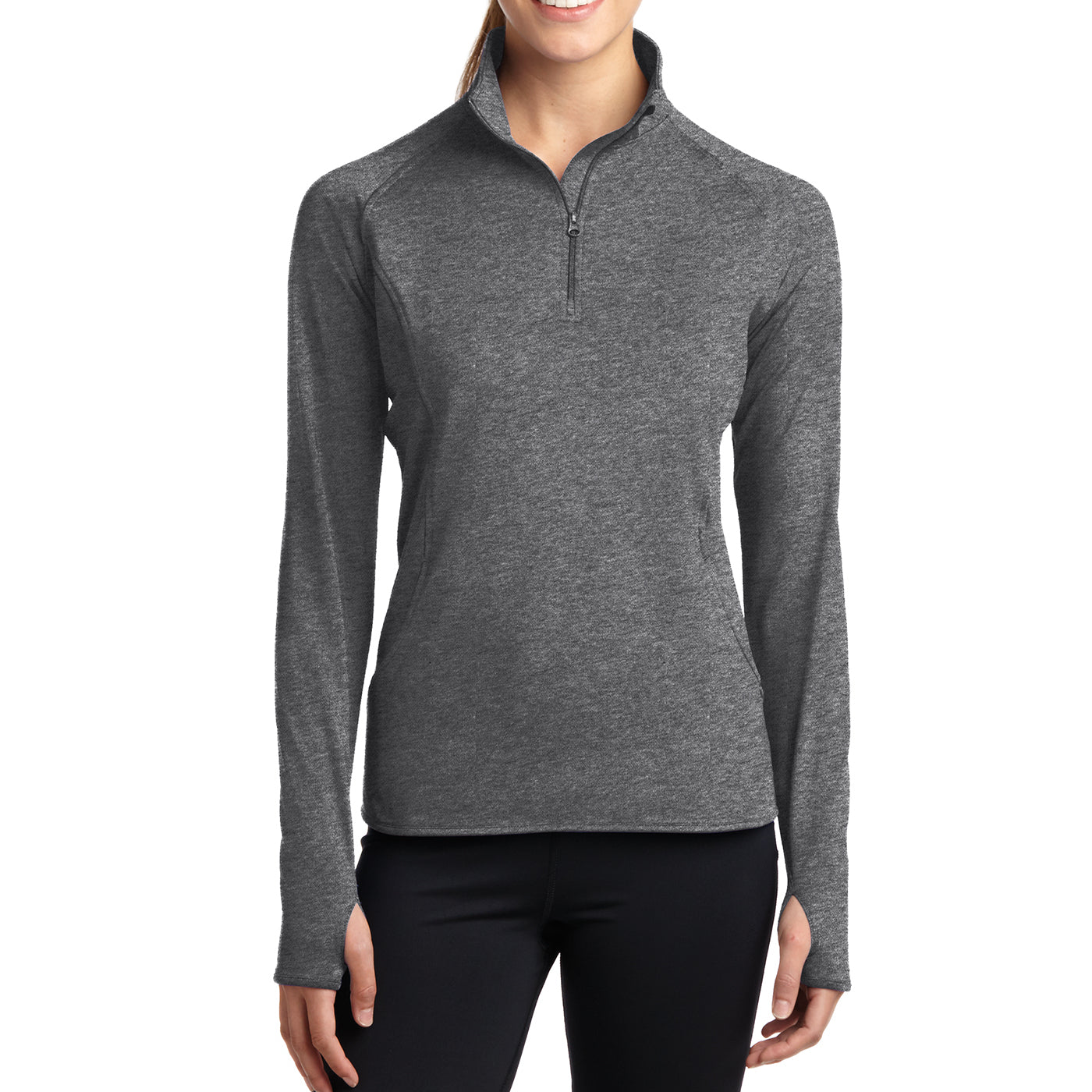 Women's Sport Wick Stretch 1/2 Zip Pullover - Charcoal Grey Heather - Front