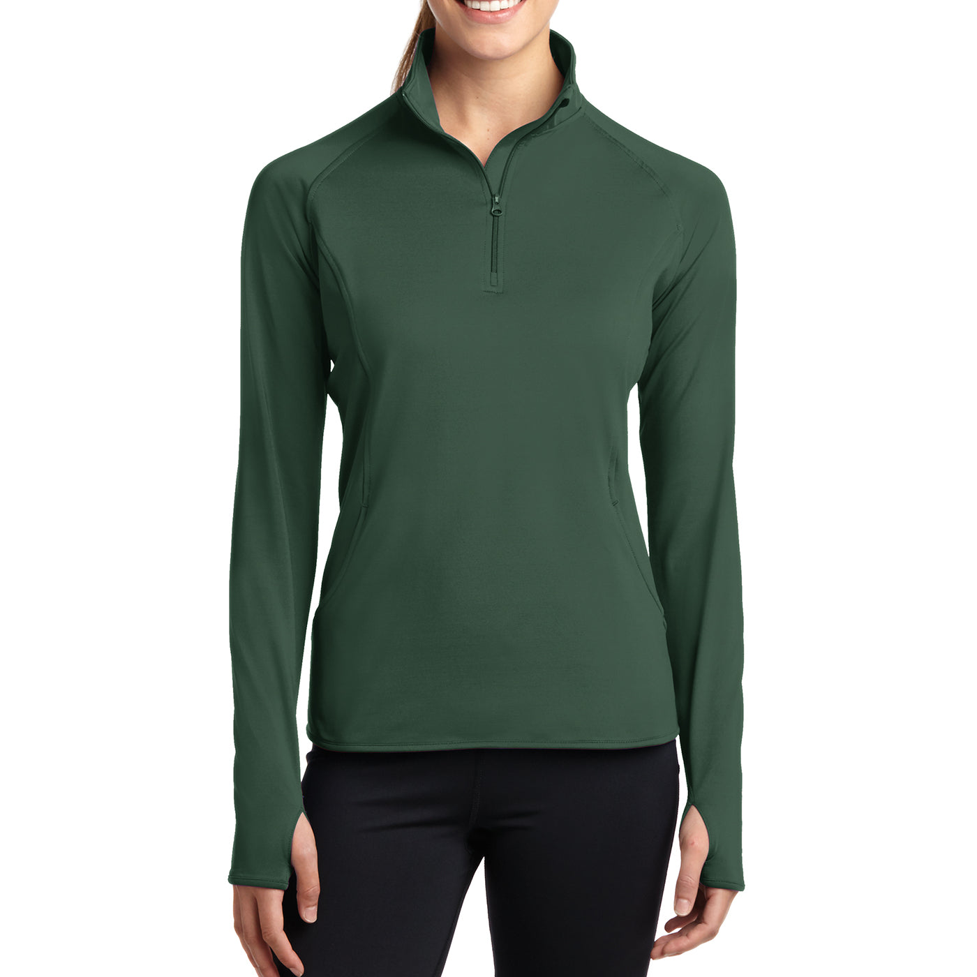 Women's Sport Wick Stretch 1/2 Zip Pullover - Forest Green - Front