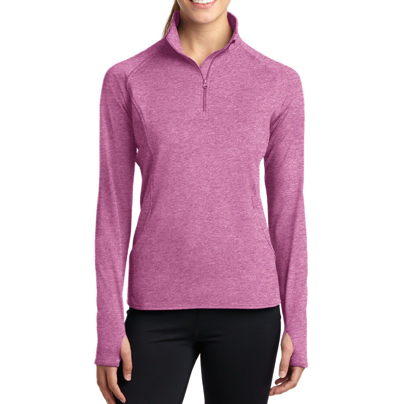 Women's Sport Wick Stretch 1/2 Zip Pullover - Pink Rush Heather - Front