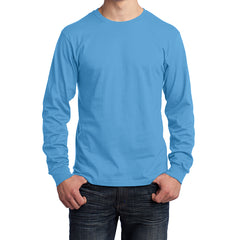 Men's Long Sleeve Core Cotton Tee - Aquatic Blue - Front