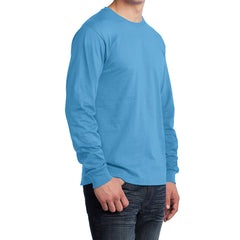 Men's Long Sleeve Core Cotton Tee - Aquatic Blue - Side