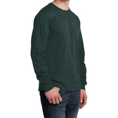 Men's Long Sleeve Core Cotton Tee - Dark Green - Side