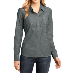 Womens Long Sleeve Washed Woven Shirt - Grey - Front